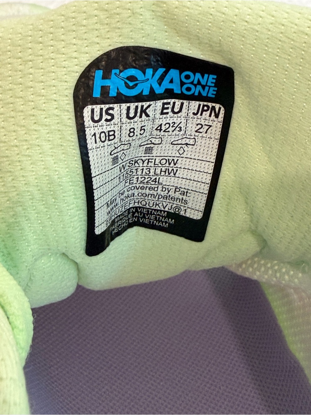 Hoka Women's Skyflow Light Green & Lavender Running Shoes with Yellow Logo - Picture 11 of 13